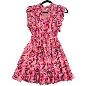 &merci Pink Floral Wedding Guest Dress Small Ruffle Garden Party